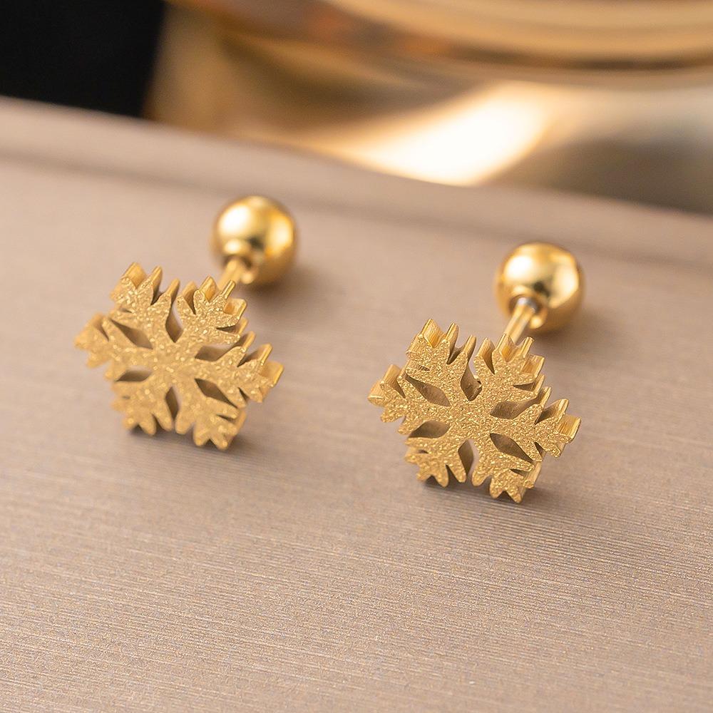 Exquisite Fashion Gold Color Stainless Steel Snowflake Pendant Necklace Earrings for Women Christmas Jewelry Sets Does Not Fade