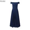 ZANZEA Women Elegant Off Shoulder Sleeveless Pleated Party Dress