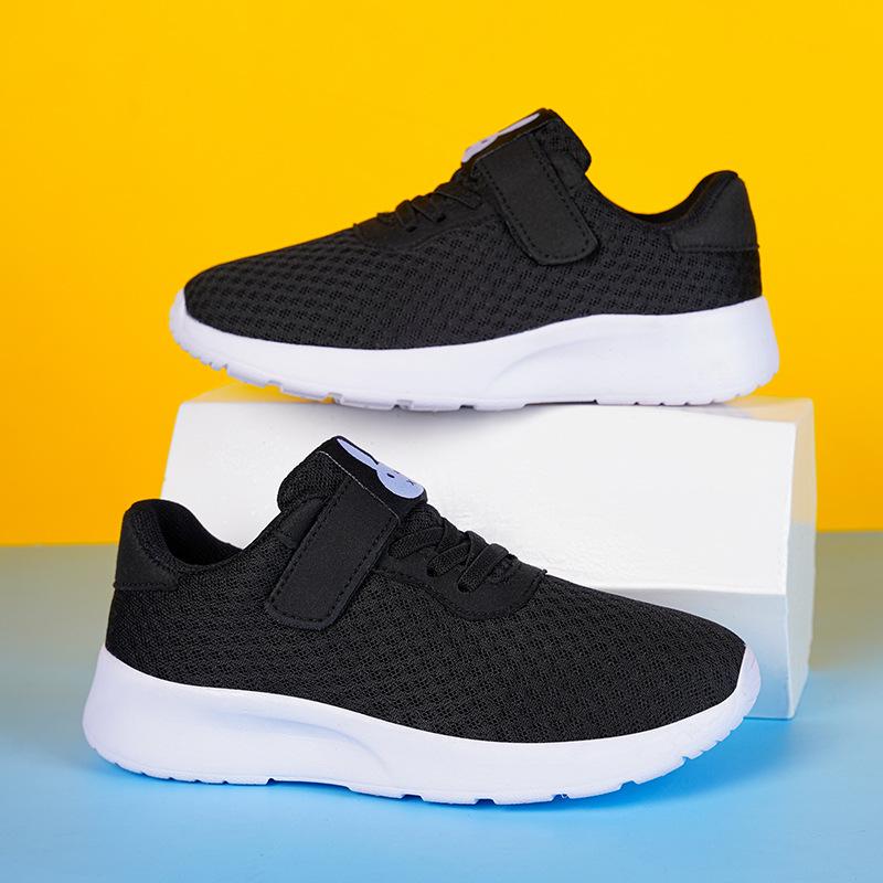 Breathable Boys' Double Mesh Running Shoes - Soft Sole, All Black, Medium to Large Sizes