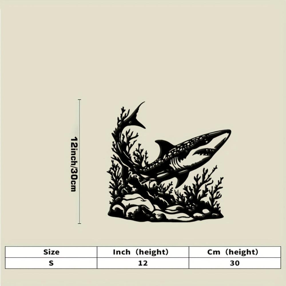 

Metal Wall Art Great White Shark Ocean Plants Black Swimming Pose Home Decor Bedroom Gift Easter Black Friday Housewarming S-30cm/12inch