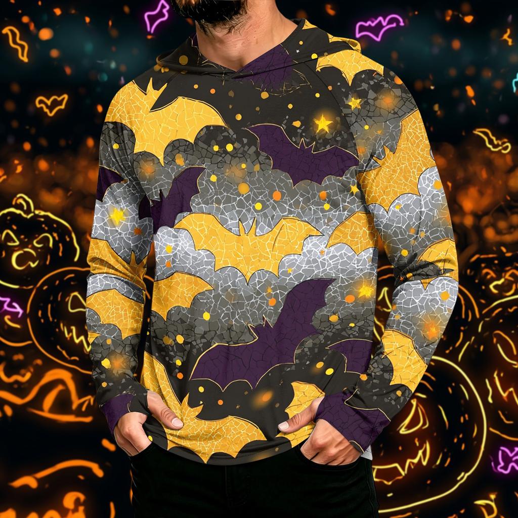 Men's Long Sleeve Hoodie with Sun Halloween Print Pullover