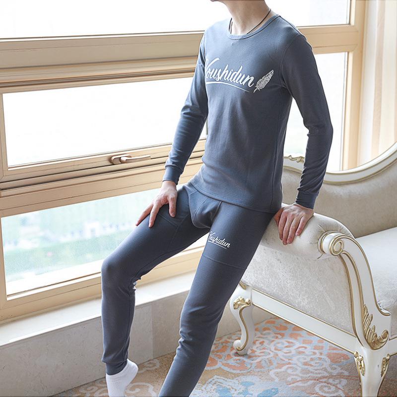 

Men s Thermal Underwear Set - Plus Velvet Thickened, Round Neck, Cotton Wool Shirt & Pants for Autumn/Winter. XX-Large темно-сірий