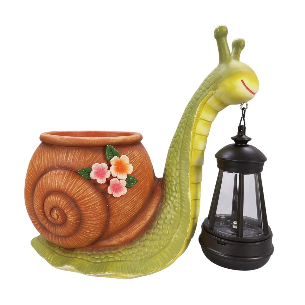 Solar Powered Snail Shaped Planter with Hanging Lantern Outdoor Garden Decoration Durable Resin Material Suitable for Patio Lawn Yard