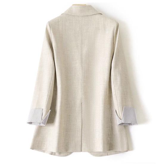 Women Fall Spring Suit Coat Formal Business Style Solid Color Single Button Long Sleeve Lapel Pockets Striped Cuff Slim Fit OL Commute Cardigan Jacket