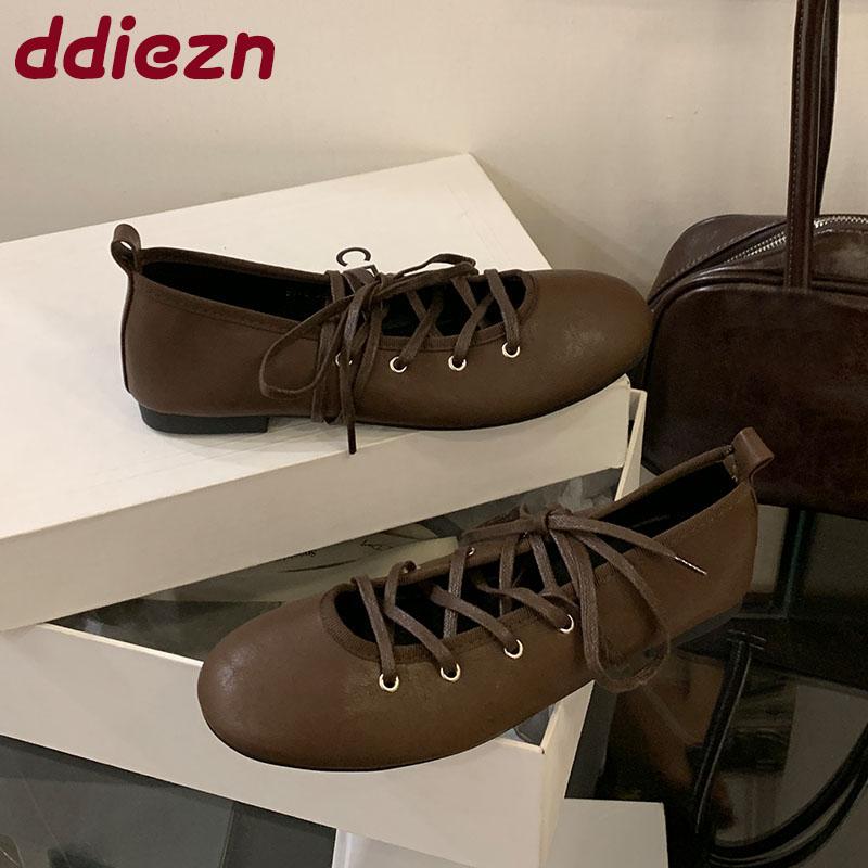 Fashion 2025 New Footwear Lace Up Fashion Shallow Women Flats With Shoes Female Soft Round Toe Ladies Mary Janes Flats Shoes