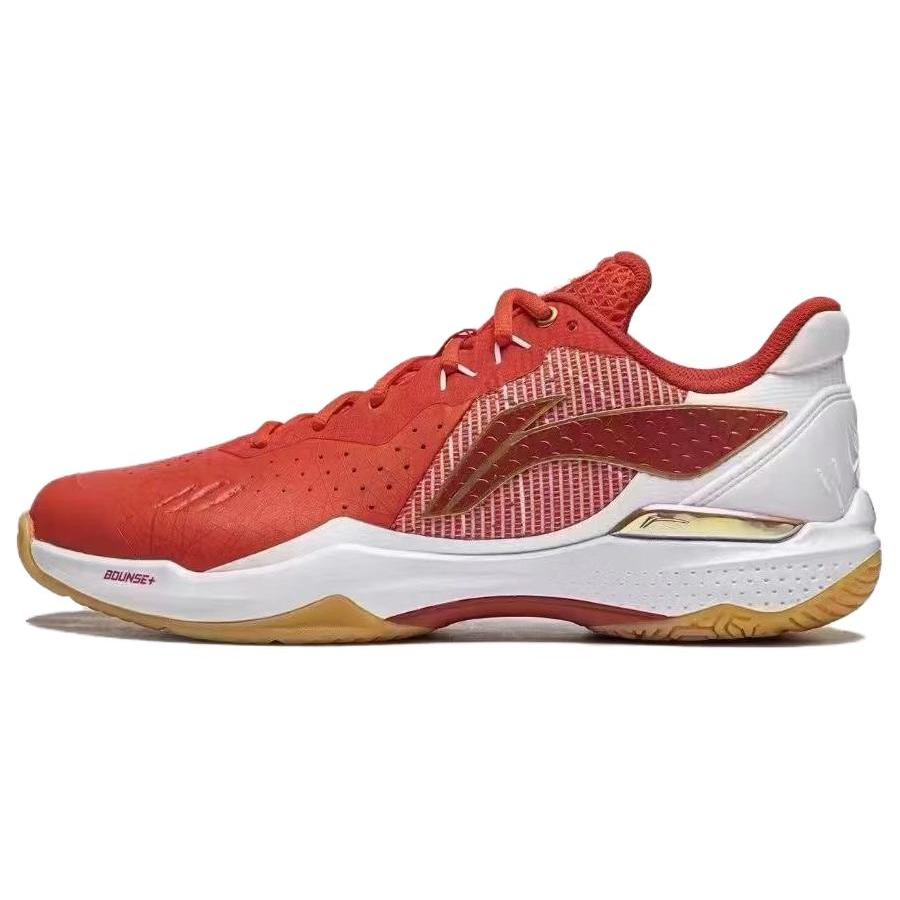 New LiNing Cushioned Slip Resistant Low Top Badminton Shoes Unisex Red AYZU011-1