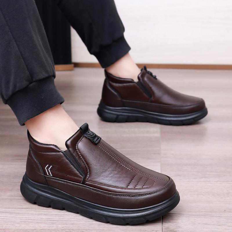 Alte Pekinger Stoffschuhe Herren Baumwollschuhe Winter Samt verdickt warm Papa Schuhe weiche Sohle rutschfest mittelalterliche und ältere lässige Baumwollstiefel