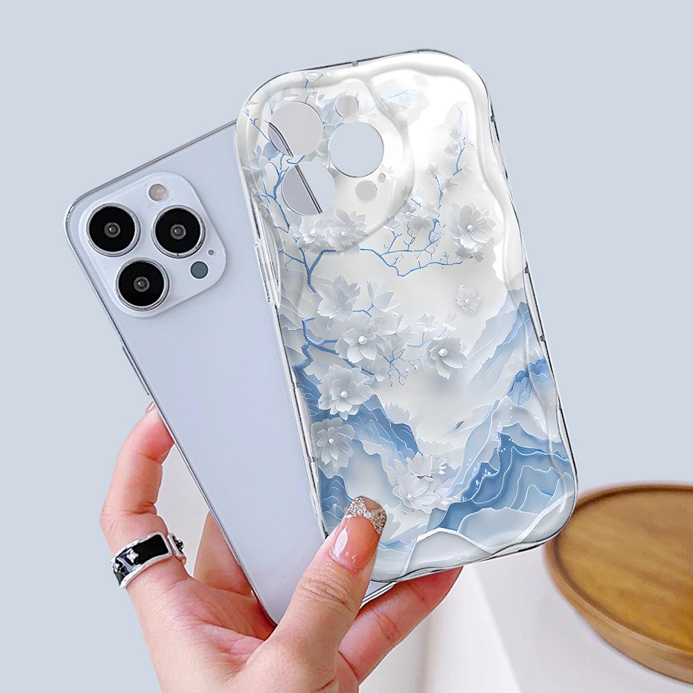 Kreslený vzor krémová textura pouzdro vlnitý okraj měkký silikonový kryt pouzdro na telefon pro iPhone Samsung Huawei Honor Xiaomi Redmi Infinix Tecno