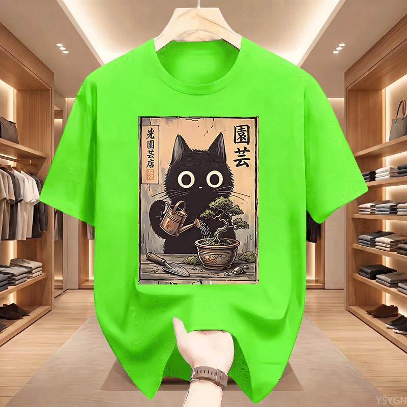 Bonsai Black Cat Tshirt Japanese Style Tee Casual Cotton Short Sleeve Gardening Cat Tees Unisex Unisex Funny Cat Lover Tshirt