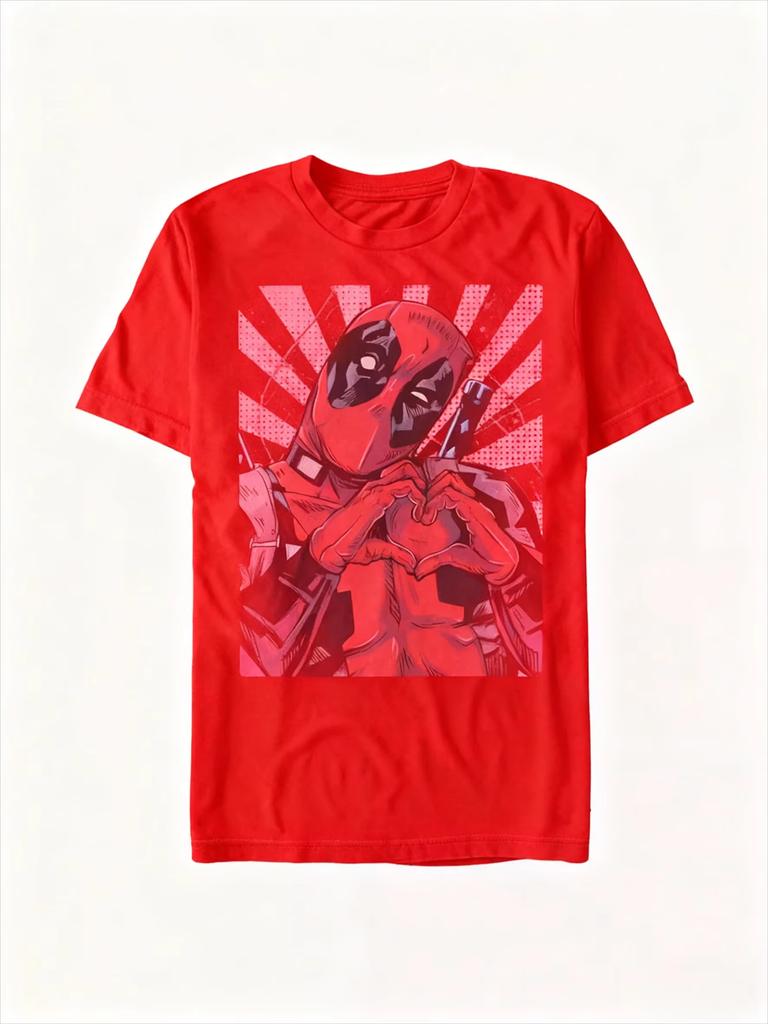 Marvel Genuine 2026 New Trending Marvel Deadpool Love Comic Print Plus Size Mens Short Sleeve Loose Crew Neck TShirt soft