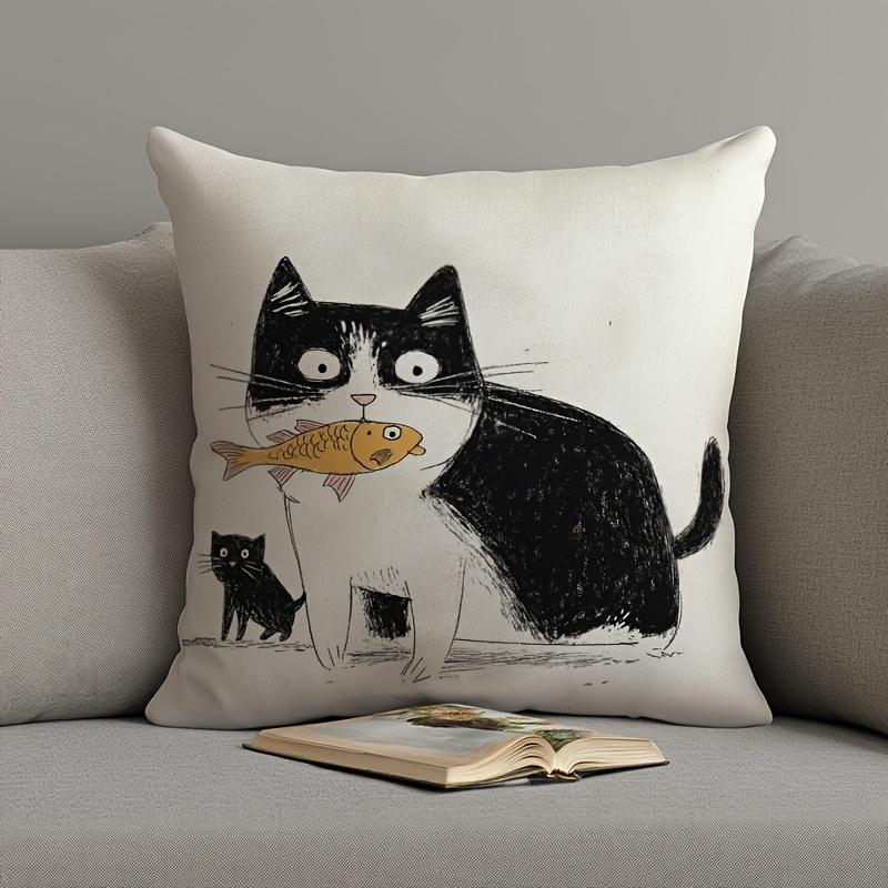 

Catthemed fishshaped treatpatterned pillowcases suitable for cars sofas and bedrooms 40cmx40cm