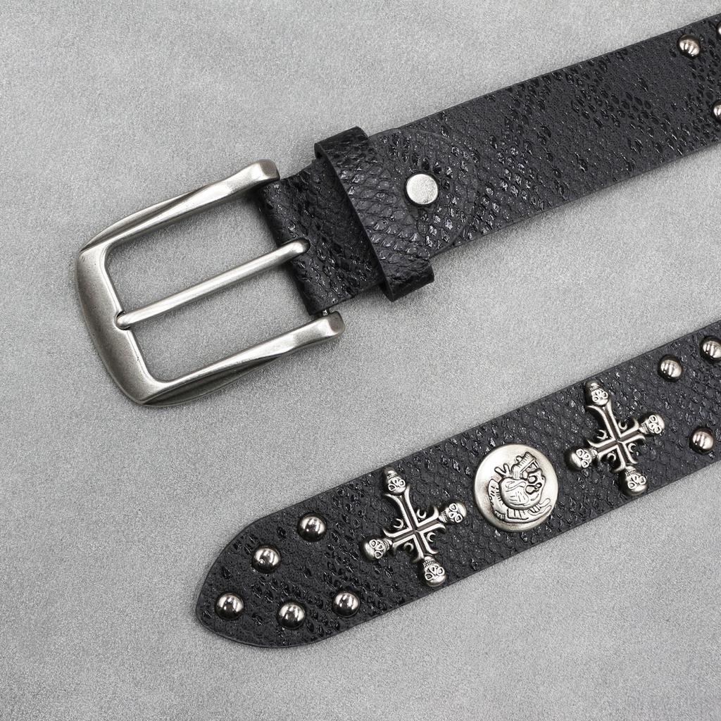 7-Color Original Cross Skull Rivet Belt Punk Men'S Belt Women'S Snake Pattern Decorative Belt