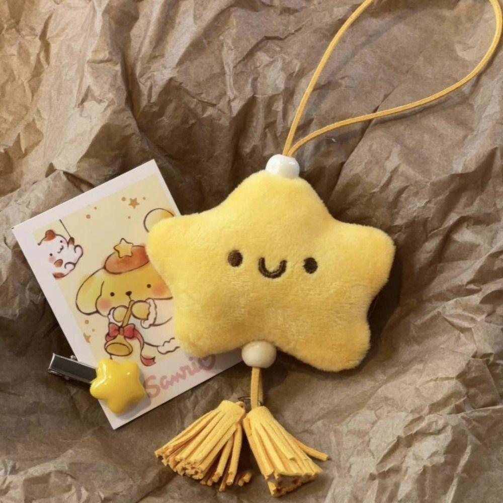 Cartoon Yellow Small Stars Keychain Handmade Pentagram Key Chain Backpack Pendant