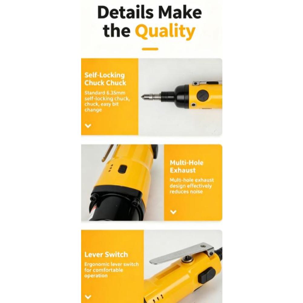 Driven Pneumatic Screwdriver 60 Nm Torque 1/4 Inch Straight Handle Compact Design for Tight Space Operation Driven