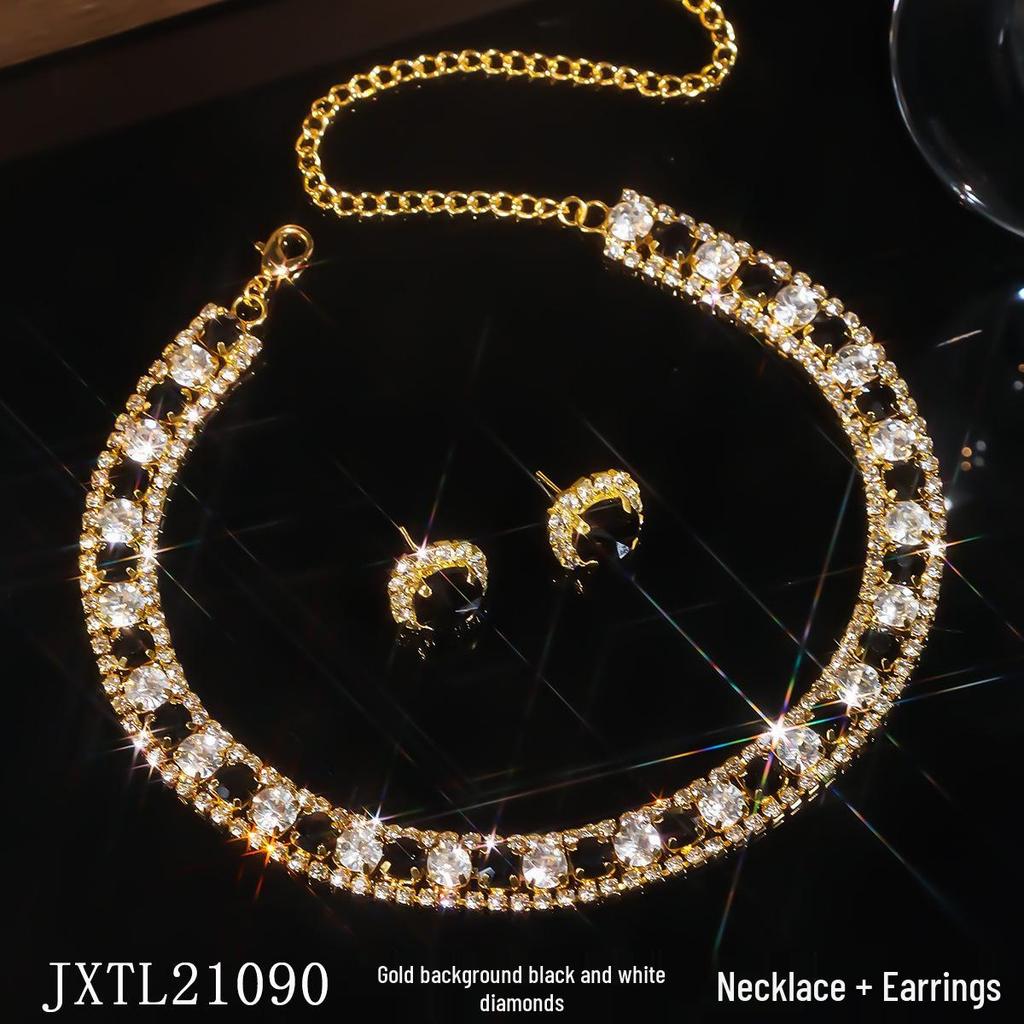 European & American Green Blue Choker Necklace & Stud Earrings Set for Women - Ideal for Weddings & Evening Dresses