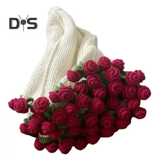 DIY Crochet Flowers Blanket Rose Bouquet Blanket Crocheting Kit Bouquet Throw Blanket Craft Kit for Mother's Day Birthday Gift Home Decor