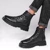 Moda Pelle Screpolata Stivali Denim Stringati da Uomo Vera Pelle Scarpe Casual Inverno Velluto Stivali da Moto Fondo Spesso Stivali Caldi da Uomo
