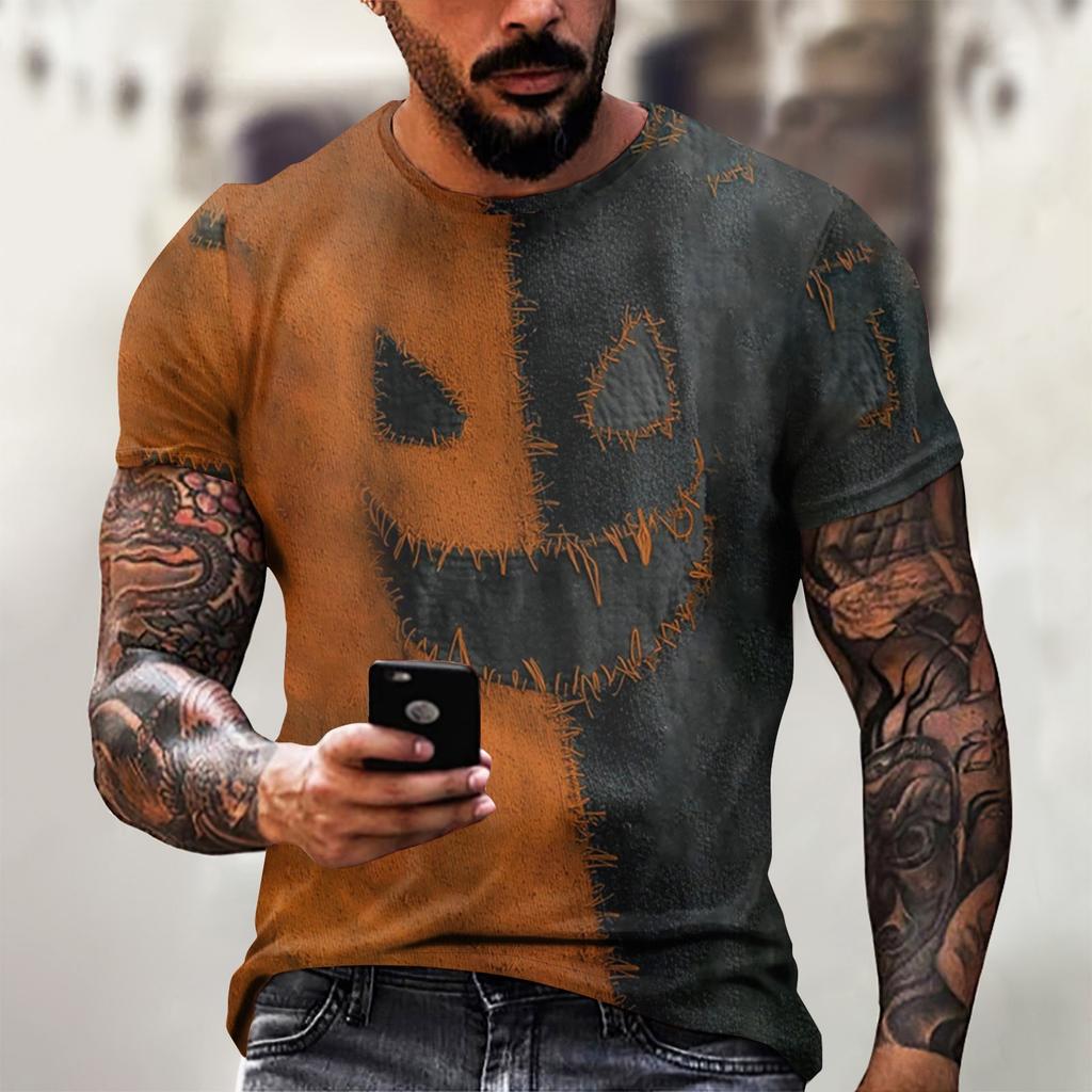 Halloween T Shirt Men's Casual Round Neck Blood Splatter Pattern Tops Horror Bloody Printed Short Sleeve Tops