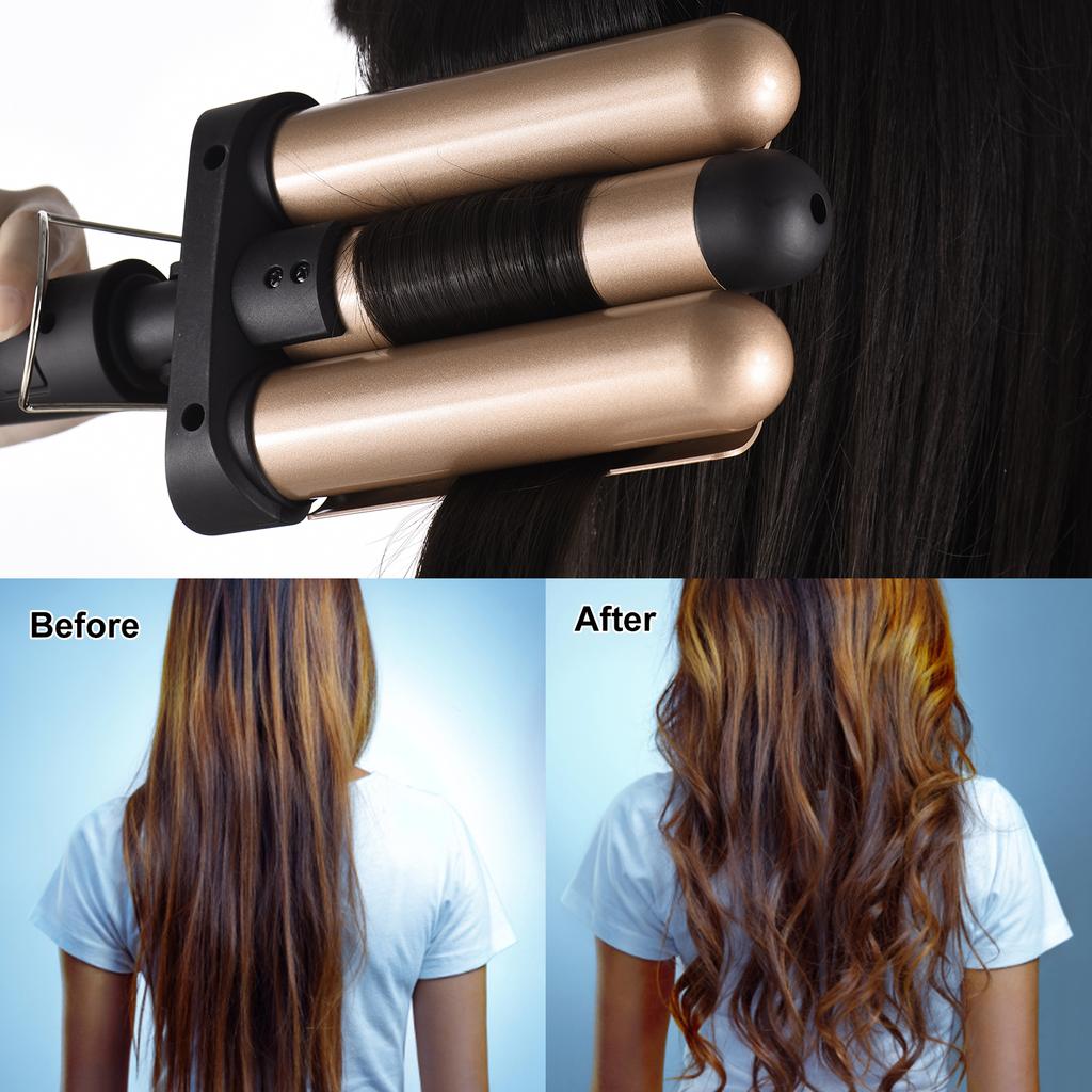 Pretfy Hair Curling Iron 3-Barrel 32mm Hair Waver Hair Curler Temperature LCD Temp Display Hair Styling Tool