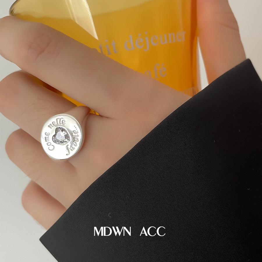 Korean-Japanese Geometric Zirconia Open Ring for Women - Retro Fashion, Adjustable, Trendy Letter Design Open Adjustable