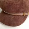 British Style Pu Leather Beret Belt Buckle Painter Hat Fashion Suede Octagonal Hat  Streetwear