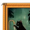 Flexible Magnetic Picture Frames for Fridge Funny Wooden Magnets Frame, Retro Cute Cat in Bathroom Soft Photo Display Set Refrigerator Locker