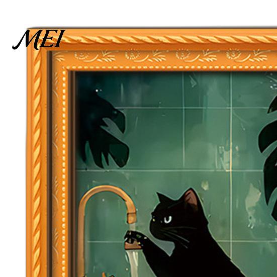 Flexible Magnetic Picture Frames for Fridge Funny Wooden Magnets Frame, Retro Cute Cat in Bathroom Soft Photo Display Set Refrigerator Locker