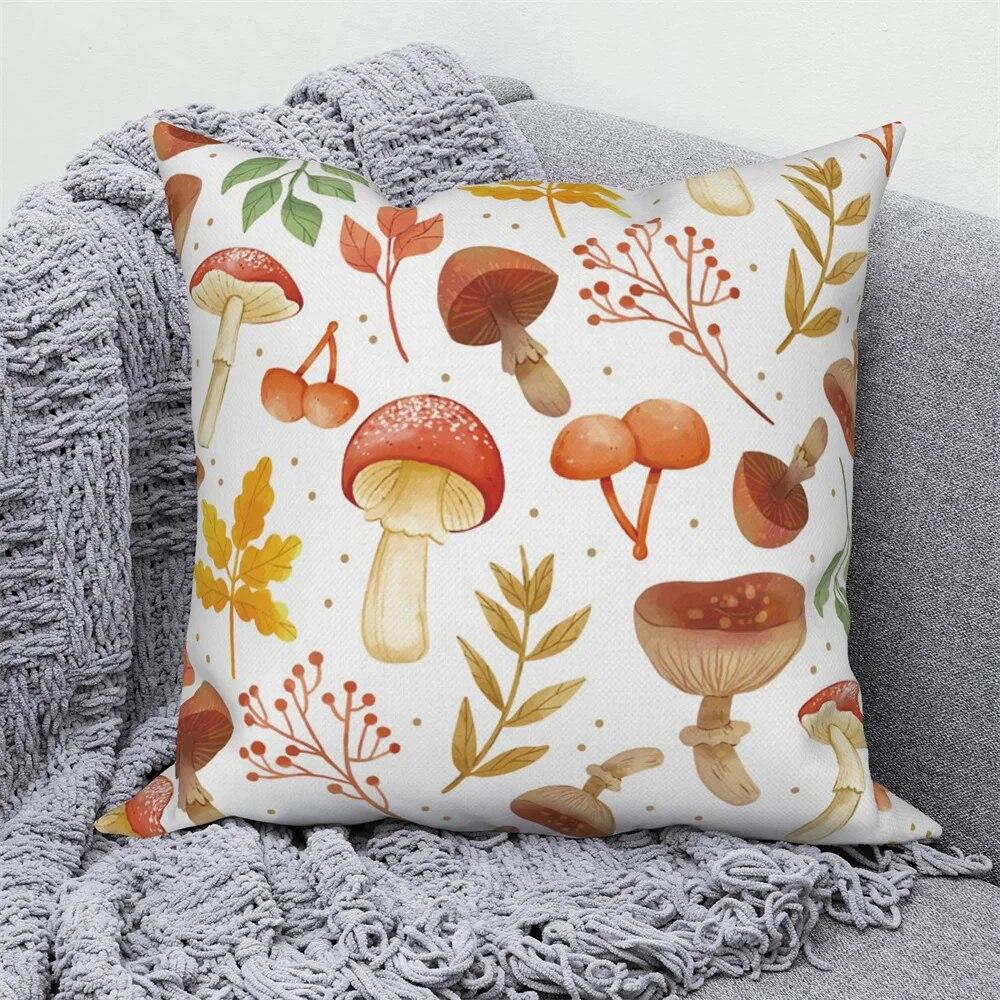 Plant Leaf Flower Pillowcase Farmhouse Home Sofa Car Decorative   Mushroom Cushion Cover