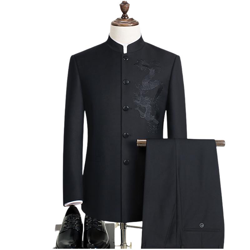 Men's Youth Slim Fit Zhongshan Suit: Stand Collar Casual Chinese Style Wedding Dress 16