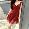 European and American summer new fashion suspender gauze laminated flying sleeves elegant temperament style dress women