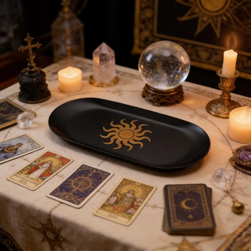 Tarots Candle Holder Board Astrology Candlestick Altars Plate Witchcraft Wiccan Divinations Decors Candle Holder Tray