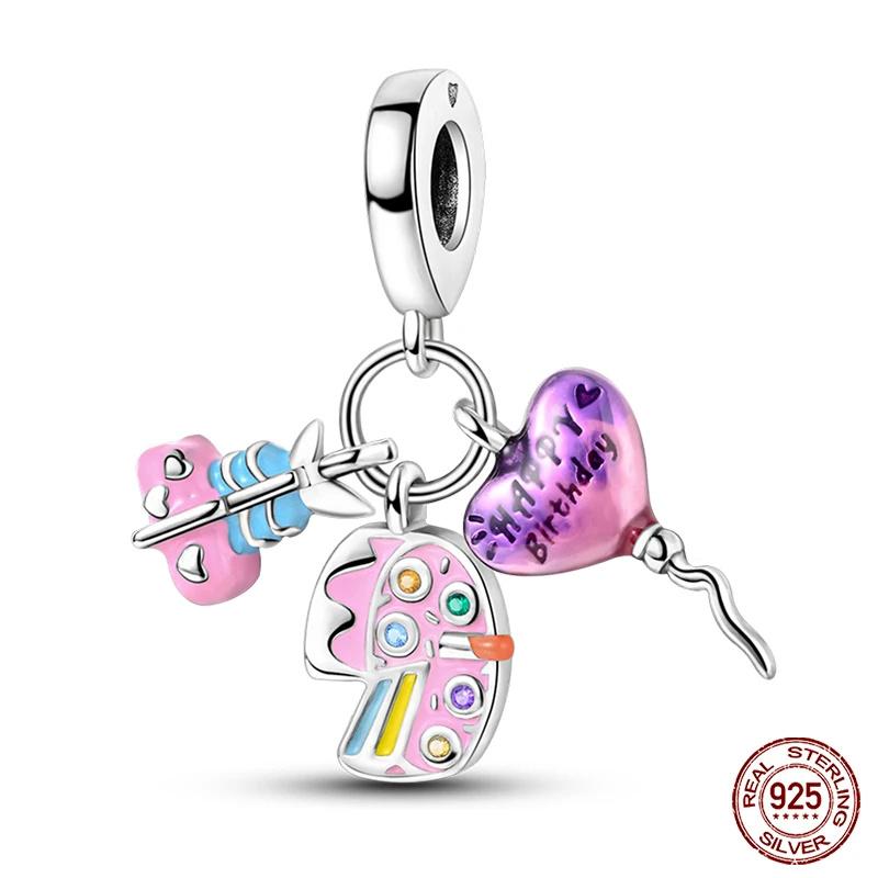 Copper Purple Series Pony Bear Butterfly Shape Charm Beads For 3Mm Original Bracelet Diy Women Jewelry Gift