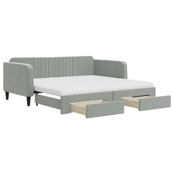 VidaXL Lit de jour avec gigogne et tiroirs gris clair 90x190cm velours 3197148