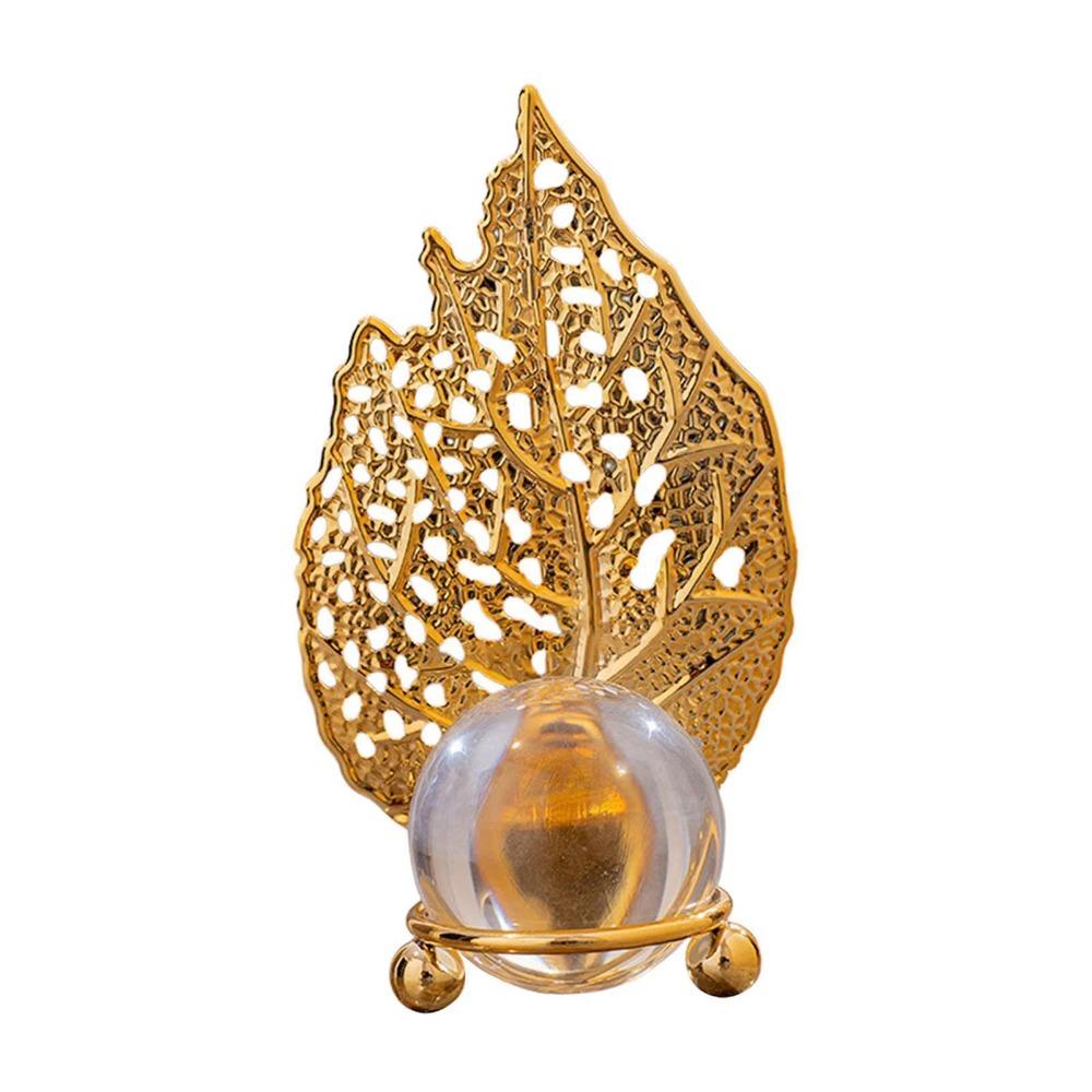 Non-slip Leaf Ball Ornaments Rust-proof Metal Leaf Crystal Ball Collectibles  Desktop
