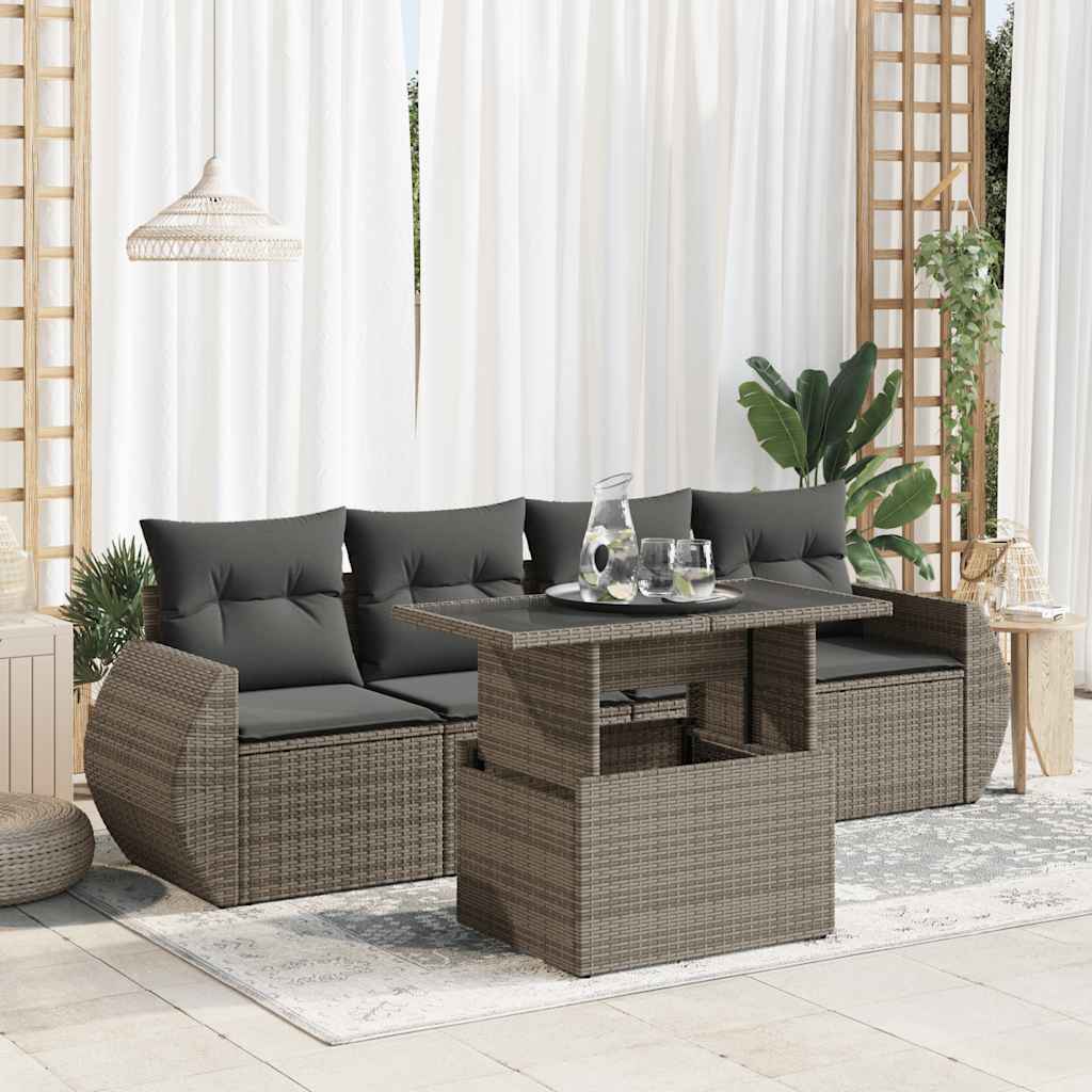 Vidaxl 5-Cz. Garden Lounge Set, Cushions, Grey PE Rattan