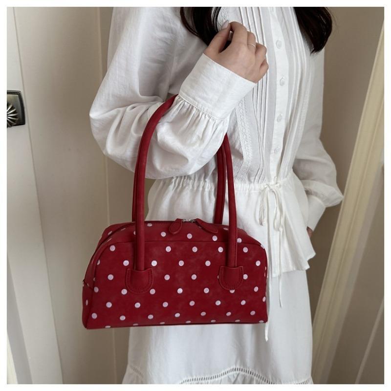 Simple Polka Dot Casual Shoulder Handbag Bowling Commuter Underarm Tote Bag