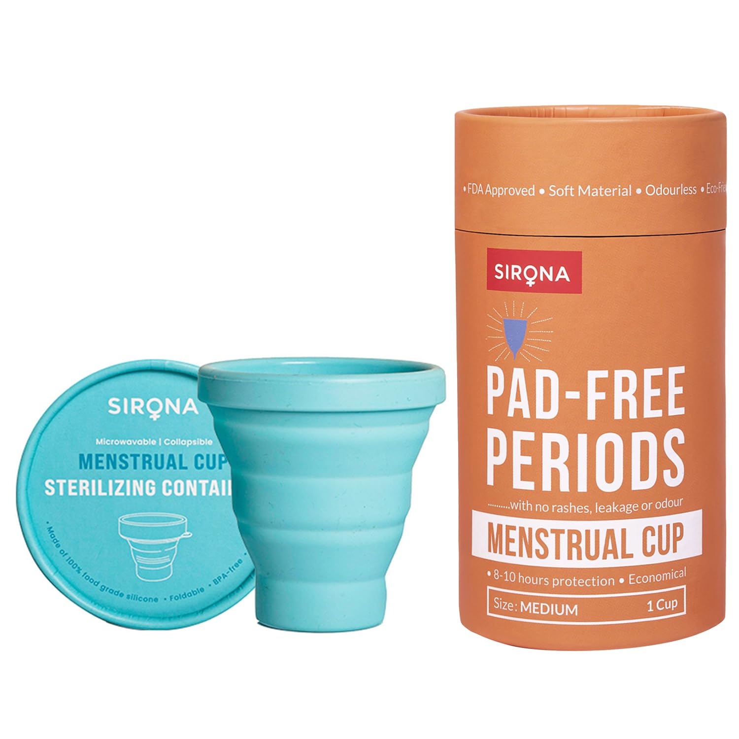 

Reusable Menstrual Cup for Women - Medium Size with Menstrual Cup Sterilizer (Pack of 2) |Kills 99% of Germs in 3 Minutes with Steam 15 Centimetres
