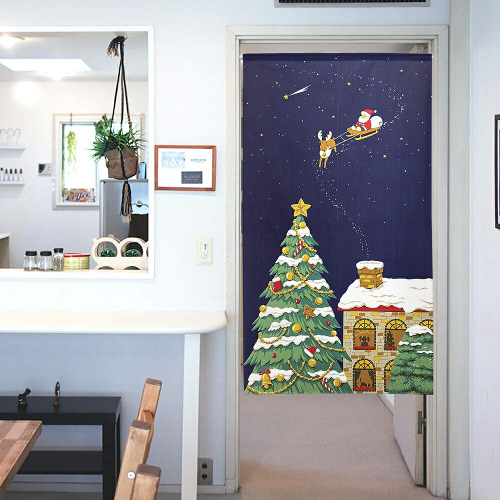 Noren Kobo Stylish Room Privacy 85cm Wide x 150cm Starry Sky and Santa Claus 94782 Noren, Tapestry, Divider, Screen, Half-Length Curtain, Art, Long,