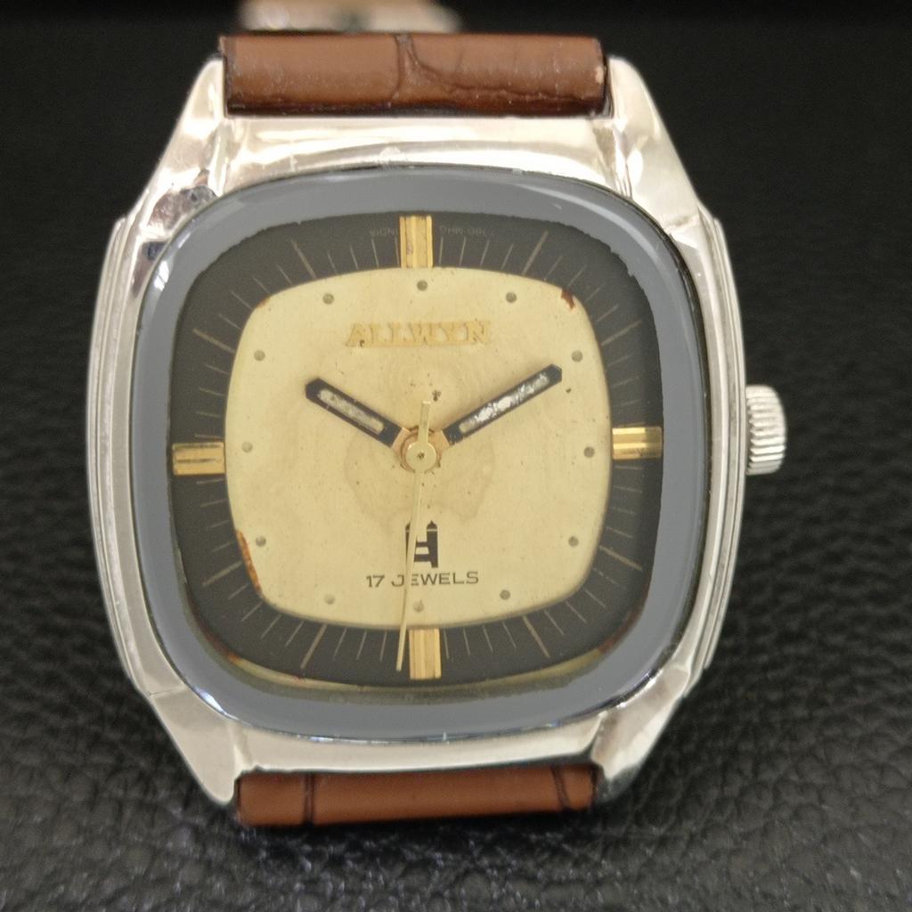 VINTAGE ALLWYN HANDAUFZUG 6300A INDIEN HERREN ORIGINAL ZIFFERBLATT UHR a704017-1