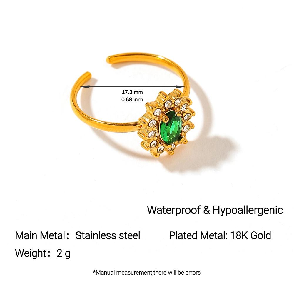 18K Gold-Plated Stainless Steel Open Ring with Sun-Colored Zirconium, Fade-Resistant Women's High-End Design