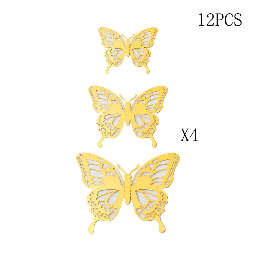 12Pcs Fashion 3D Hollow Butterfly Creative Wall Sticker Gold Butterfly Decorations for Butterfly Birthday Paper Butterfly