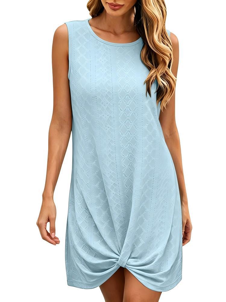 2026 European and American Women's Solid Color Casual Fashion Court Lock Round Neck Sleeveless Dress