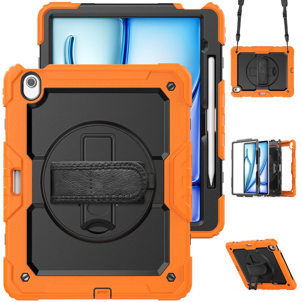 For iPad Air 13 (2025)/(2024) Case PC+Silicone Dust-Proof Tablet Cover with PET Screen Protector/Shoulder Strap