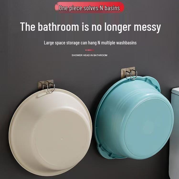 Wall-Mounted Bathroom Basin Hook Rack - No-Drill Adhesive Shelf