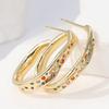 Concise Inlaid Multi-color Synthetic Zircon Irregular Hoop Earrings Women's Elegant Golden Plated Wedding Jewelry Crafts