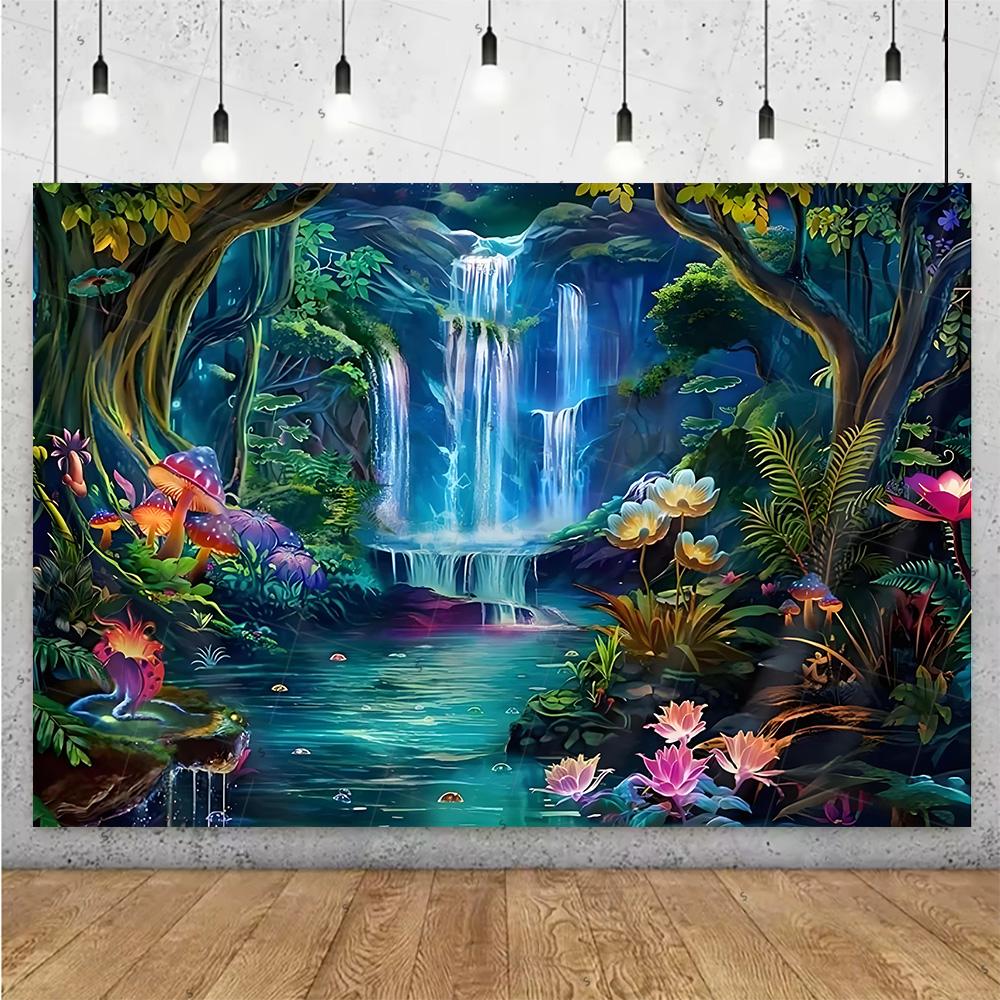 Forest Waterfall Wonderland Backdrop Supplies Rainforest Natural Scenery Background Banner Wall Party Decor Photography Props