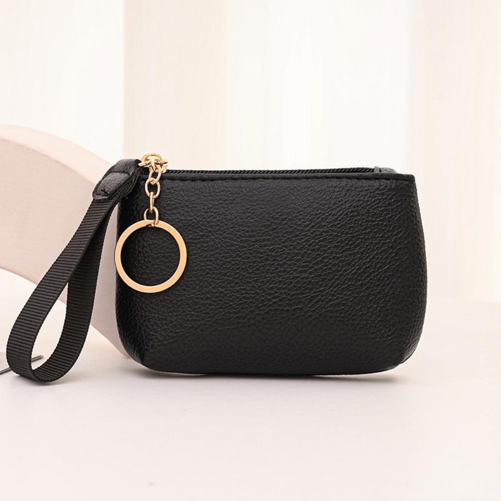 Multifunctional Pendent Wallet Zipper Solid Color Clutch Bags PU Leather Coin Bag Zipper Coin Purse Key Coin Storage Bag чёрный