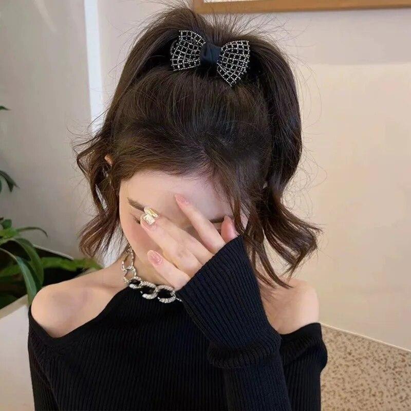 2023 New Retro Rhinestone Bow Hairpins Women Luxury Pearl Black Hair Clips Hairgrips Barrettes For Women Party Hair Accessories