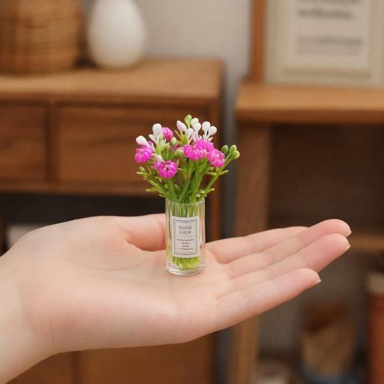 Miniature Flower Vase for Dollhouse, Mini Floral Vase Figurine, Tiny Clear Plants Vase Model, 1/12 Scale Dollhouse Decor Accessories