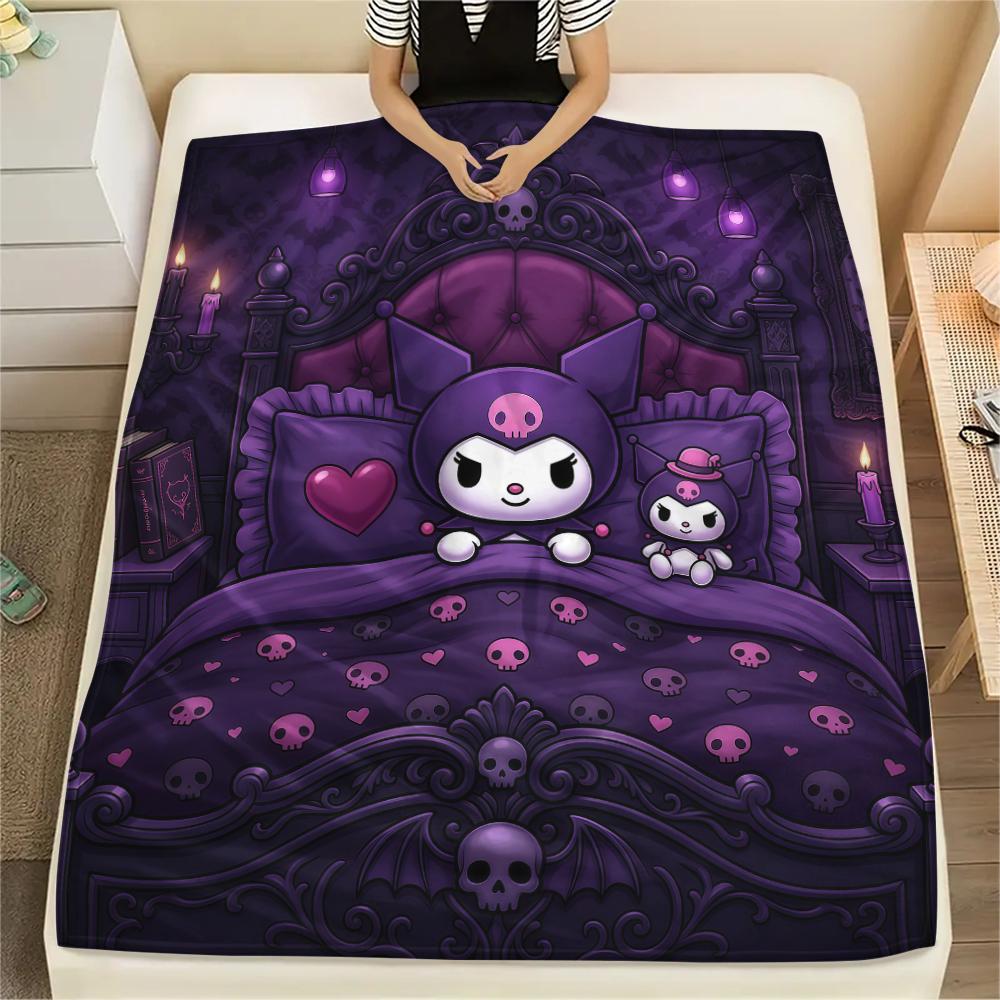 1PC Kuromi Print Flannel Blanket, High quality All Seasons, Home Decor, Warmth and Comfort, Perfect for Christmas Gifts